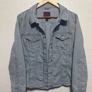 Gloria Vanderbilt Blue White Striped Denim Jean Jacket - Women's